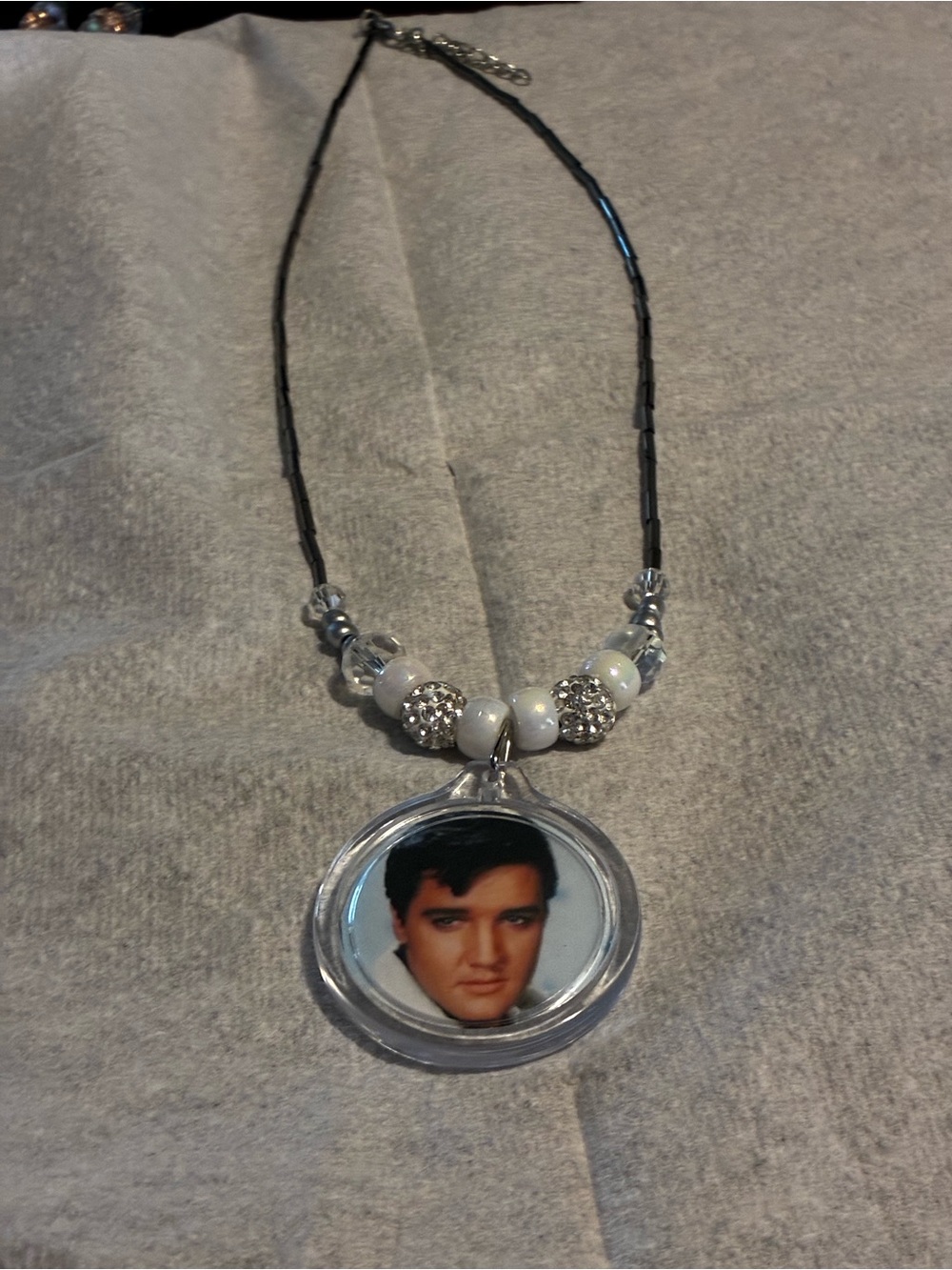 Elvis crystal Necklace with Beaded Accents